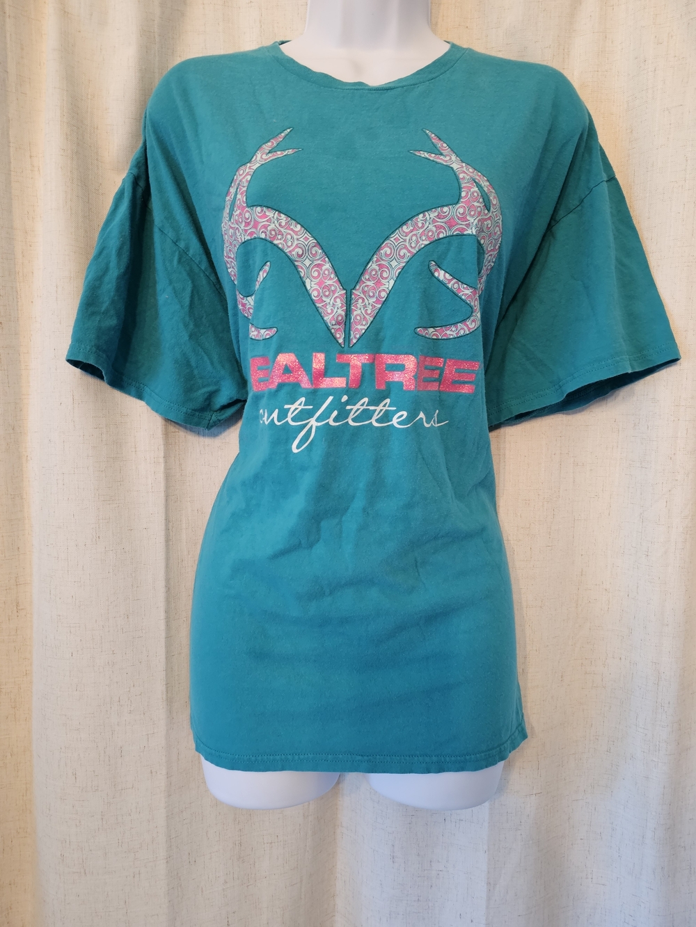 Realtree Teal Short Sleeve Logo Tee with Pink Accents